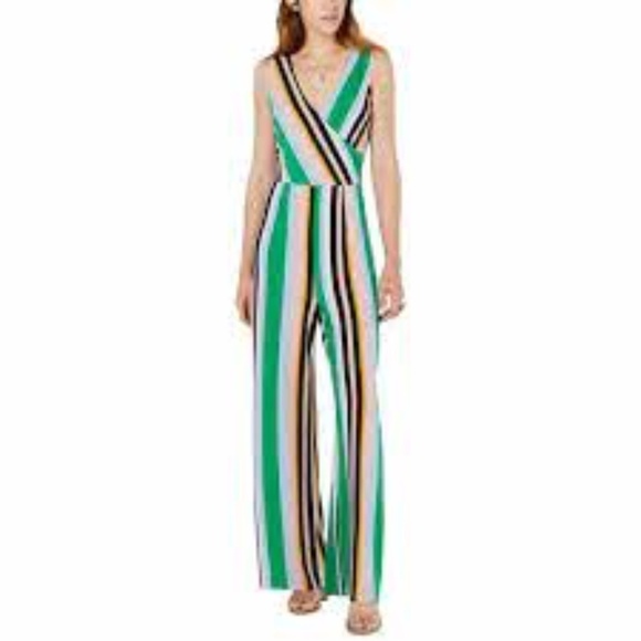Bar III Striped Surplice-Neck Jumpsuit - Picture 1 of 9